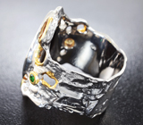 Серебряное кольцо с аммолитом аммонита, цитрином и цаворитами Серебро 925
