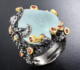 Серебряное кольцо с аквамарином и мозамбикскими гранатами Серебро 925