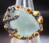 Серебряное кольцо с аквамарином и мозамбикскими гранатами Серебро 925