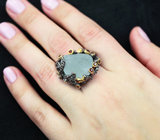 Серебряное кольцо с аквамарином и мозамбикскими гранатами Серебро 925