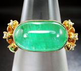 Золотое кольцо с крупным ярким уральским изумрудом 11,94 карат и бриллиантами Золото