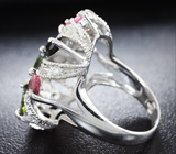 Эффектное серебряное кольцо с разноцветными турмалинами Серебро 925