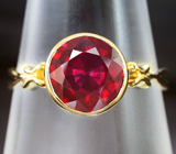 Золотое кольцо с топовым ярким рубином 2,36 карат Золото