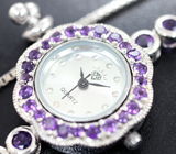 Часы с аметистами на серебряном браслете Серебро 925