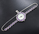 Часы с аметистами на серебряном браслете Серебро 925