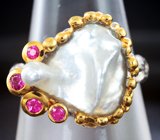 Серебряное кольцо с жемчужиной барокко и пурпурными сапфирами