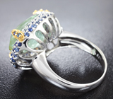 Серебряное кольцо с зеленым бериллом 17+ карат и синими сапфирами Серебро 925