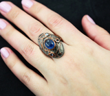 Серебряное кольцо с синим сапфиром и иолитами Серебро 925