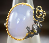 Серебряное кольцо с халцедоном, синим сапфиром и перидотами Серебро 925