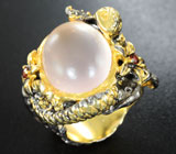 Серебряное кольцо с розовым кварцем и мозамбикскими гранатами Серебро 925