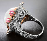 Серебряное кольцо с лунным камнем и сапфирами