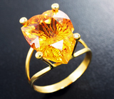 Золотое кольцо с цитрином авторской огранки 10,07 карат и бриллиантами Золото
