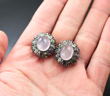 Замечательные серебряные серьги с розовым кварцем и самоцветами Серебро 925