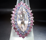 Серебряное кольцо с розовым кварцем, иолитами и родолитами