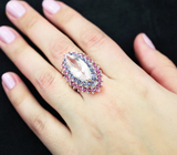 Серебряное кольцо с розовым кварцем, иолитами и родолитами