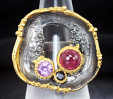 Серебряное кольцо с рубином, аметистом и синим сапфиром
