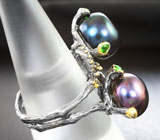 Серебряное кольцо с цветным жемчугом и диопсидами Серебро 925