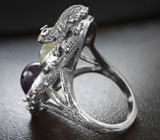 Серебряное кольцо с аметистами и лунным камнем с эффектом кошачьего глаза Серебро 925