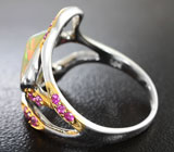 Серебряное кольцо с кристаллическим эфиопским опалом и розовыми сапфирами Серебро 925