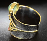 Серебряное кольцо с пренитом, родолитом и сапфиром Серебро 925