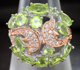 Эффектное серебряное кольцо с перидотами Серебро 925