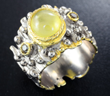 Серебряное кольцо с кабошоном желтого сапфира Серебро 925