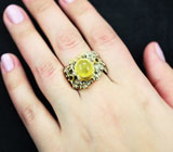 Серебряное кольцо с кабошоном желтого сапфира Серебро 925
