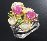 Серебряное кольцо с сапфирами и диопсидам Серебро 925