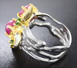 Серебряное кольцо с сапфирами и диопсидам Серебро 925