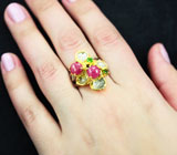 Серебряное кольцо с сапфирами и диопсидам Серебро 925