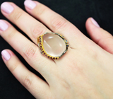 Серебряное кольцо с розовым кварцем, танзанитами и мозамбикскими гранатами Серебро 925