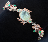 Серебряный браслет с кабошоном берилла, гранатами, перидотами и зелеными агатами Серебро 925