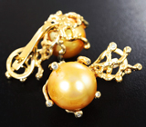 Золотые серьги с «золотым» морским жемчугом и бриллиантами! Натуральный цвет Золото