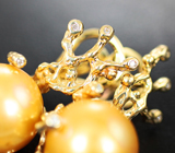 Золотые серьги с «золотым» морским жемчугом и бриллиантами! Натуральный цвет Золото