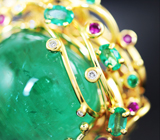 Эксклюзив! Золотое кольцо с уникальным уральским изумрудом 50,43 карат, рубинами и бриллиантами Золото