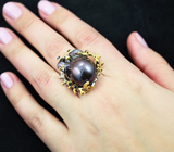 Серебряное кольцо с цветным жемчугом барокко и синими сапфирами Серебро 925