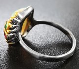 Серебряное кольцо с кристаллическим эфиопским опалом, цаворитами и оранжевыми сапфирами Серебро 925