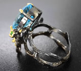 Серебряное кольцо с голубым топазом, диопсидами и сапфирами Серебро 925