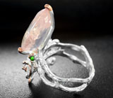 Серебряное кольцо с розовым кварцем, аметистом и диопсидами Серебро 925