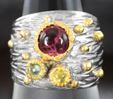 Серебряное кольцо с разноцветными турмалинами Серебро 925