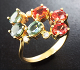 Золотое кольцо с яркими сапфирами высоких характеристик 2,85 карат и бриллиантами Золото