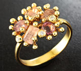 Золотое кольцо с уральскими александритами 1,75 карат и бриллиантами Золото