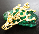 Золотая брошь/кулон с уникальным резным уральским изумрудом 36,5 карат и бриллиантами Золото