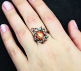 Праздничное серебряное кольцо с солнечным камнем и разноцветными турмалинами Серебро 925
