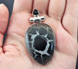 Серебряный кулон с септарией агата и кварца и ониксом Серебро 925