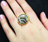 Серебряное кольцо с агатом и цаворитами Серебро 925