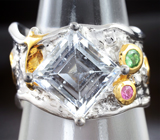 Серебряное кольцо с гошенитом, цаворитом и розовым сапфиром Серебро 925