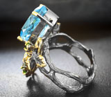 Серебряное кольцо с голубым топазом, диопсидами и сапфирами Серебро 925