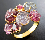 Золотое кольцо с разноцветными  резными шпинелями 11,81 карата Золото