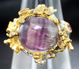 Серебряное кольцо с флюоритом и аметистами Серебро 925